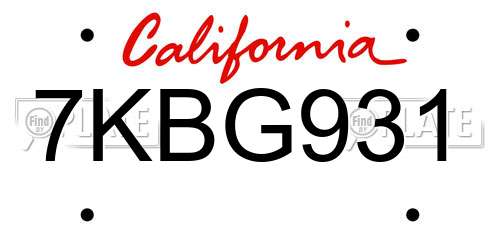 7KBG931 California License Plate