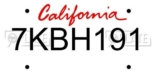 7KBH191 California License Plate
