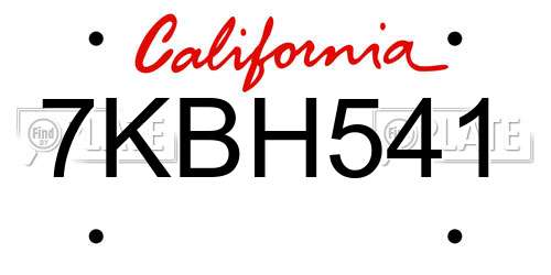 7KBH541 California License Plate