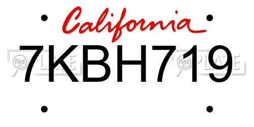 7KBH719 California License Plate
