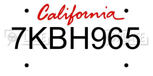 7KBH965 California License Plate