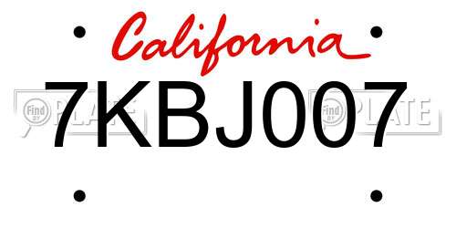 7KBJ007 California License Plate