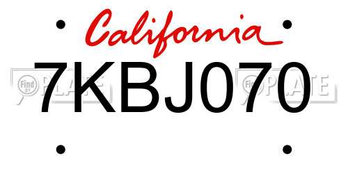 7KBJ070 California License Plate