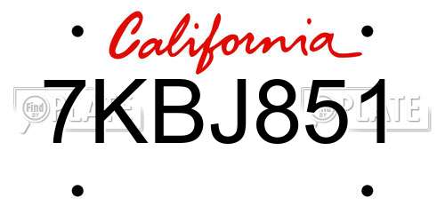 7KBJ851 California License Plate