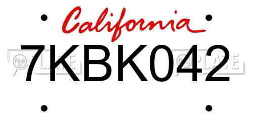 7KBK042 California License Plate