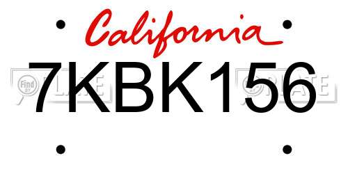7KBK156 California License Plate