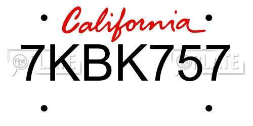 7KBK757 California License Plate