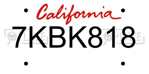 7KBK818 California License Plate