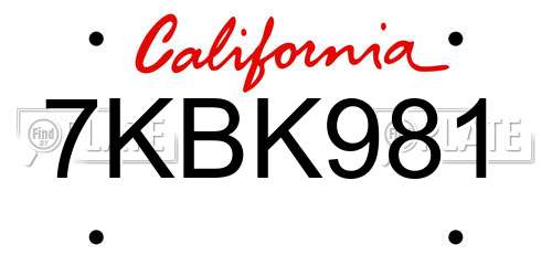7KBK981 California License Plate