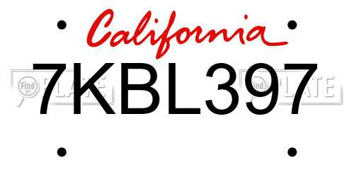 7KBL397 California License Plate