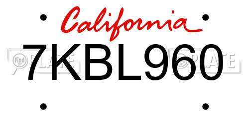 7KBL960 California License Plate