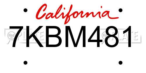 7KBM481 California License Plate