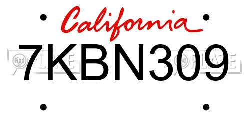 7KBN309 California License Plate