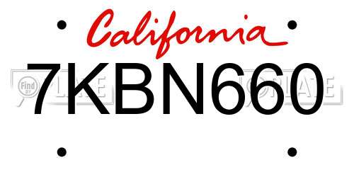7KBN660 California License Plate