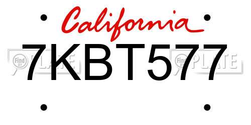 7KBT577 California License Plate