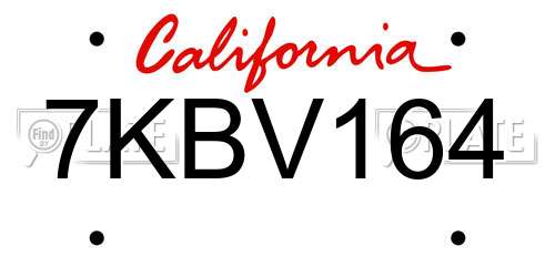 7KBV164 California License Plate