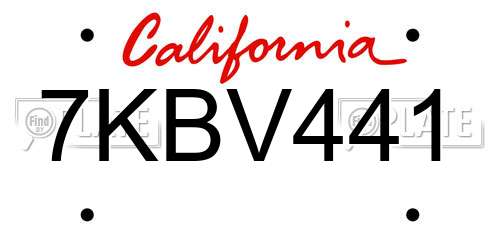7KBV441 California License Plate