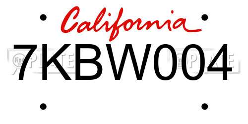 7KBW004 California License Plate