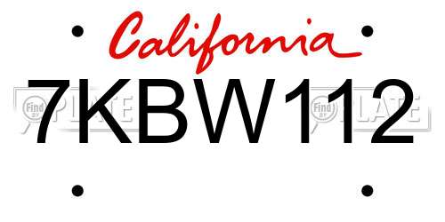 7KBW112 California License Plate