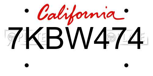 7KBW474 California License Plate
