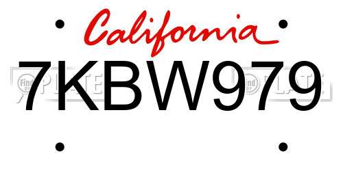 7KBW979 California License Plate