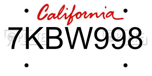7KBW998 California License Plate