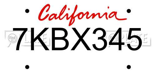 7KBX345 California License Plate