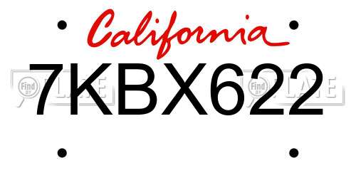 7KBX622 California License Plate
