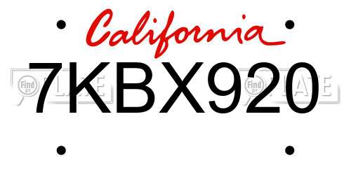 7KBX920 California License Plate