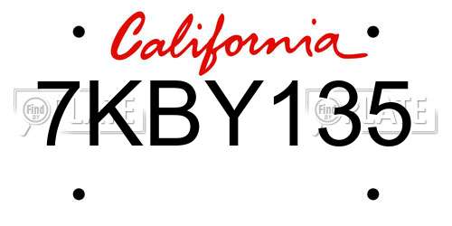 7KBY135 California License Plate