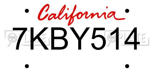 7KBY514 California License Plate