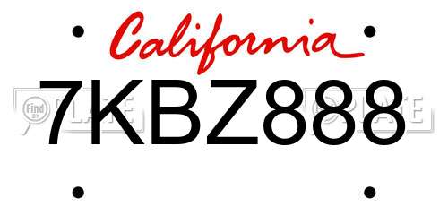7KBZ888 California License Plate