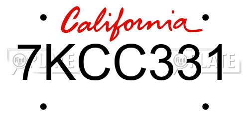 7KCC331 California License Plate