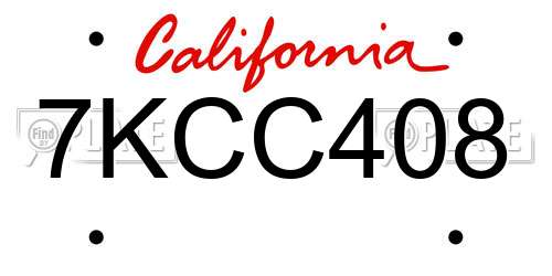 7KCC408 California License Plate