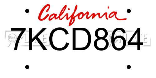 7KCD864 California License Plate