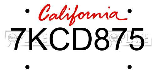 7KCD875 California License Plate