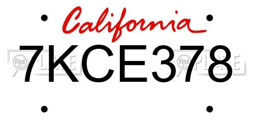7KCE378 California License Plate