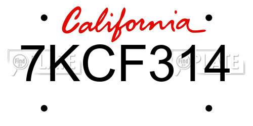 7KCF314 California License Plate
