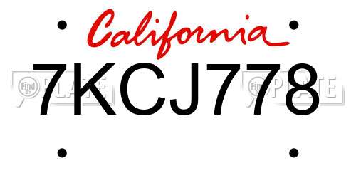 7KCJ778 California License Plate