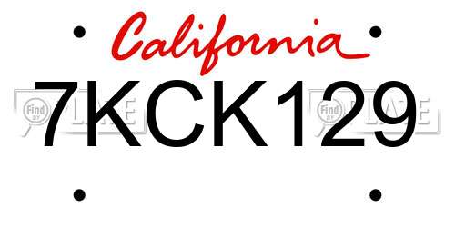 7KCK129 California License Plate