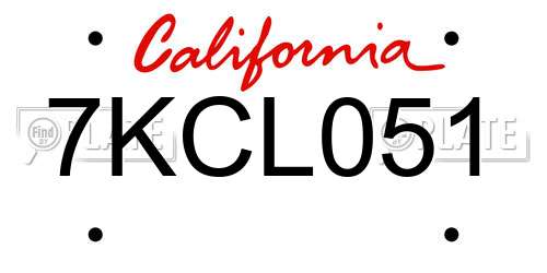 7KCL051 California License Plate