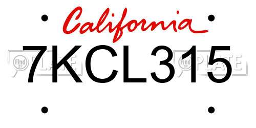 7KCL315 California License Plate