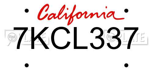 7KCL337 California License Plate