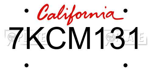 7KCM131 California License Plate