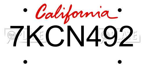 7KCN492 California License Plate