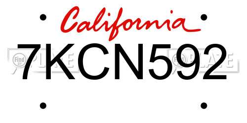 7KCN592 California License Plate
