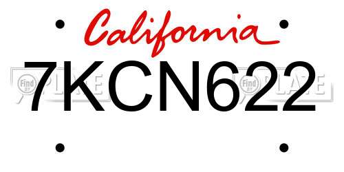 7KCN622 California License Plate