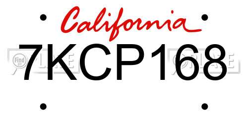 7KCP168 California License Plate