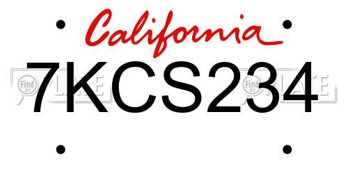 7KCS234 California License Plate