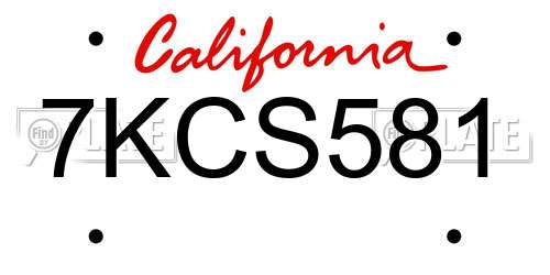 7KCS581 California License Plate